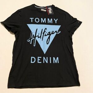Tommy Hilfiger Black Tee with Blue Graphic Men’s Size XS Shirt